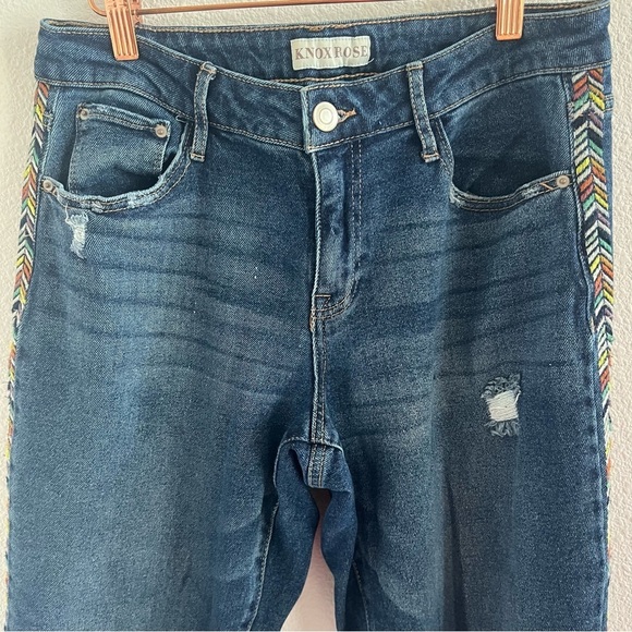 Knox Rose Embroidered Stripe Side Distressed Jeans 6 - Picture 4 of 9